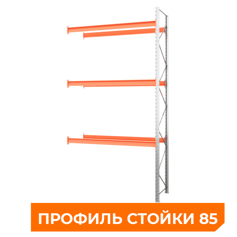 Секция приставная стеллажа металлического паллетного 5000х2700х1100 мм (85.1.5). Ярусы: пол+3