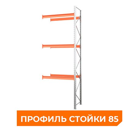 Секция приставная стеллажа металлического паллетного 5000х1800х1100 мм. Ярусы: пол+3